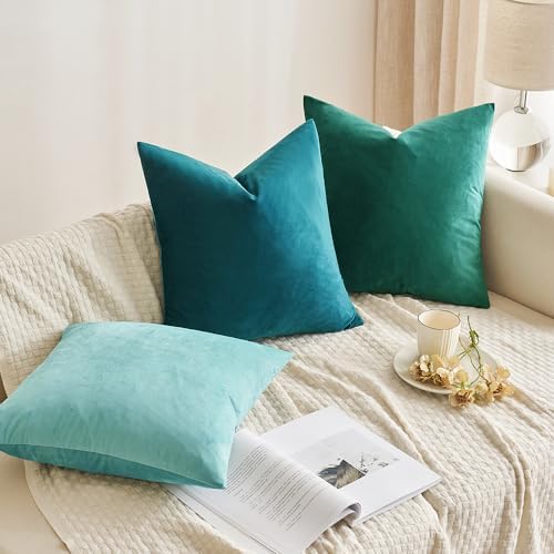 MIULEE Velvet Throw Pillow Covers 18x18 Inch Pack of 2 Teal - Image 4