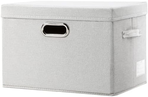 PRANDOM Large Collapsible Storage Bin with Lid [1-Pack] Fabric Foldable Storage Box Organizer Container Basket Cube with Cover for Home Bedroom Closet Office Beige (17.3x11.8x11.8) by Prandom