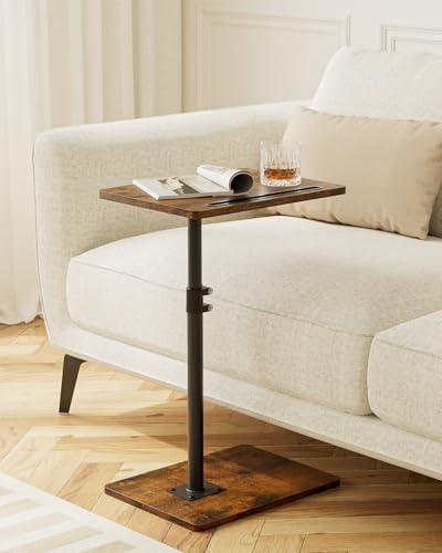 Masupu Sofa Arm Tray Table - 360° Swivel Height Adjustable End Table, Small Snack Side Table for Couch, C Shaped Table for Bed, Chair or TV Tray Table(Rustic Brown) - Image 5