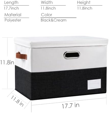 PRANDOM Foldable Storage Bins with Lids [3-Pack] Fabric Collapsible Storage Boxes Baskets Cubes Containers with Handles for Closet Living Room Bedroom (Black & White 17.7x11.8x11.8'') - Image 5