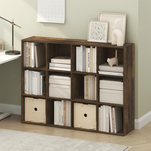 Furinno PELLI Book Shelf, 12-Cube Bookshelf, Cube Storage Organizer Bookcase, 11.7 x 47.6 x 36, for Living Room, Bedroom, Home Office, Amber Pine - Image 2