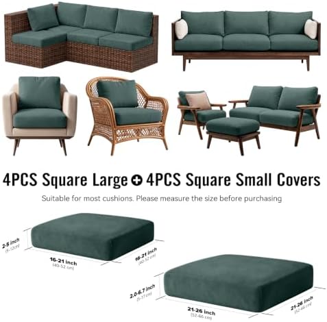 8Pcs Outdoor Cushion Covers, Stretch Patio Furniture Couch Chair Slipcovers - Image 2