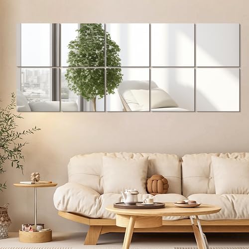 Vlush Adhesive Mirror Tiles 12'' x 12'' x 10PCS Home Gym Decor Full Body & Full Length Mirrors Wall Mounted Mirrors Decorative for Home Gym, Door, Bedroom & Bathroom by Vlush