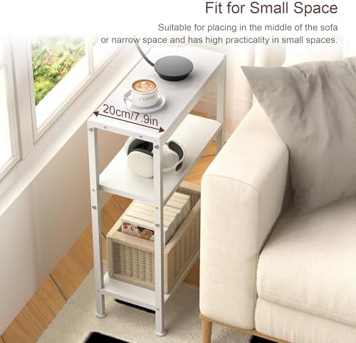 Narrow Side Table for Small Space, 3 Tier Slim End Table, Thin Nightstand, Skinny Snack Couch Table, Sofa Bedside Table, Tall Plant Stand in Living Room, Bedroom, Study, Kitchen and Balcony (White) - Image 4