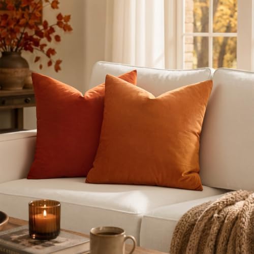 MIULEE Velvet Fall Throw Pillow Covers 12x12 Inch Pack of 2 Orange - Image 2