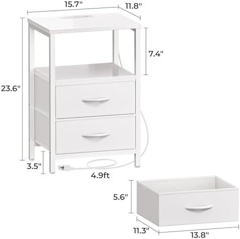 Huuger Nightstand with Charging Station, Side Table with Fabric Drawers - Image 2