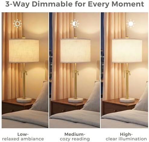 Qingmiao Gold Table Lamps Set of 2, 22" to 30" Adjustable Nightstand Lamps for Bedroom, Dimmable End Table Lamps for Living Room Console Entry Farmhouse Home Decor, New House Warming Gifts - Image 6