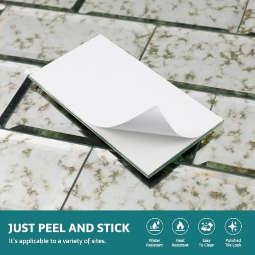 Peel and Stick Beveled Antique Mirror Tiles, 3x6 Inch Subway Mirrror Backsplash 40 Pcs - Image 3