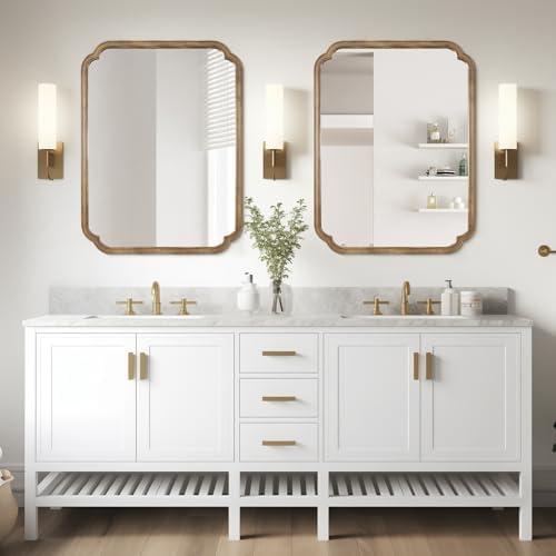 WallBeyond 28" x 40" Rounded Corner Arch Wall Mirror with Wood Frame for Entryway, Living Room or Bedroom Home Decor - Light Woodgrain, Honey-Colored - Image 2