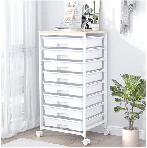SYKIARIOL Rolling Storage Cart with Drawers, 8 Drawers Utility Cart,White by SYKIARIOL