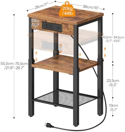 HOOBRO End Table with Charging Station, Adjustable Height Small Side Table - Image 3