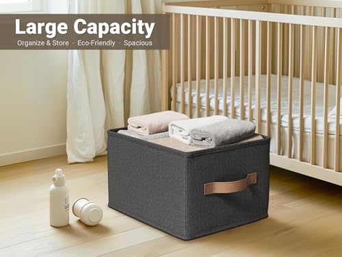 3-Pack Closet Storage Bins, Foldable Fabric Storage Baskets, Black - Image 6