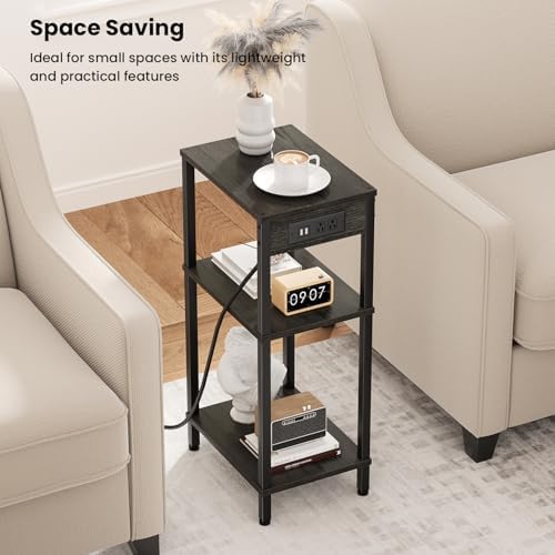 Tall Side Table with Charging Station, 30 Inch Tall End Tables Living Room - Image 4
