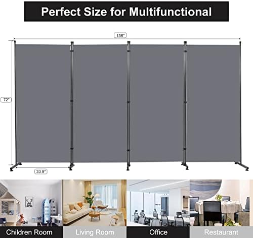 Room Divider 4 Panel Folding Privacy Screen, Round Pad Design Wall Divider - Image 6