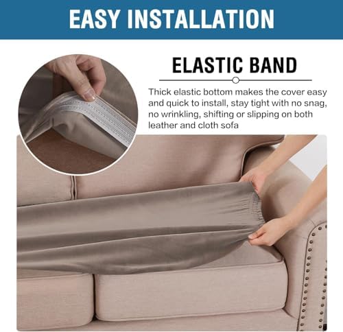 H.VERSAILTEX Velvet Stretch Individual Couch Cushion Cover Plush Slipcover for Loveseat Sofa Furniture Protector Seat Cover (1 Piece Loveseat Cushion Cover, Taupe) - Image 4