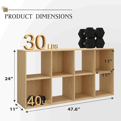 WannabeMyself【Sturdy Build&Easy Assembly】8 Cube Storage Organizer with Anti-Tipping Kits,Reversible Open Back Book Shelf, Bookcase for Living Room,Bedroom,Entrance Hall,Office,24.1×11.4×47.7,Oak Color - Image 2