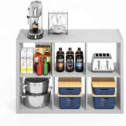 Furinno HERMITE Kitchen Island, 6-Cube Coffee Bar, Extra Thick Kitchen Storage, Bakers Rack, for Pantry Organizers and Storage, Kitchen Organization, Light Grey - Image 6