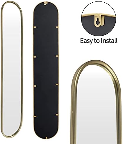 OUSHUAI Gold Full Length Oval Mirror,Narrow Capsule Long Mirrors with Metal Frame for Entryway,Hallway,Living Room 44"X8"(2pcs) … - Image 4