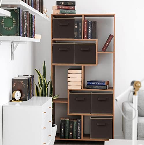 Simple Houseware Foldable Cube Storage Bins, 11-Inch Brown, 6-Pack Fabric Cubes Organizer for Closet or Shelves - Image 3