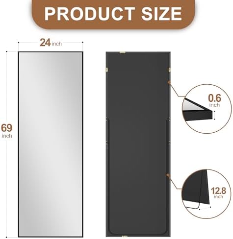 Delma Full Length Mirror with Stand, 69x24 Black Floor Mirror - Image 6