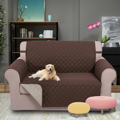 U-NICE HOME Loveseat Sofa Cover for 2 Cushion Couch, Coffee/Beige - Image 2
