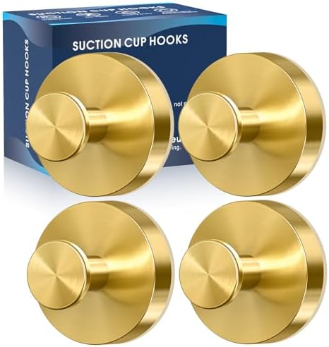 MOTAIPEAK Suction Cup Hooks for Shower,Removable Shower Towel Suction Hooks for Bathroom Wall,Kitchen,Glass,Mirror,Tile to Hang Robes,Loofah-Gold(4-Pack) by MOTAIPEAK