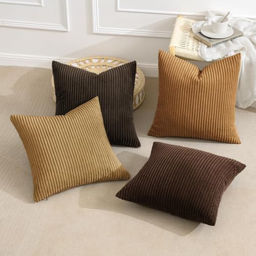 MIULEE Fall Corduroy Decorative Throw Pillow Covers Camel Brown 20x20 - Image 3