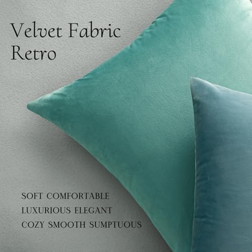 MIULEE Velvet Throw Pillow Covers 18x18 Inch Pack of 2 Aqua Green - Image 6