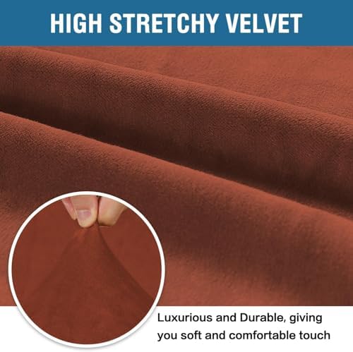 H.VERSAILTEX Stretch Velvet Sofa Covers for 3 Cushion Couch Covers Furniture Protector Soft with Non Slip Elastic Bottom, Crafted from Thick Comfy Rich Velour (Large Sofa 90"-97", Rust) - Image 3