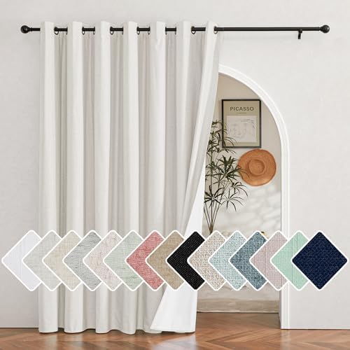 NICETOWN Ivory Vintage Open Linen Weave Flax Thermal Curtains, 100% Blackout Curtains 84 inches Long for Dining Room, Soundproof Window Treatment Drapes for Hall Room, 100" Wide Per Panel by NICETOWN