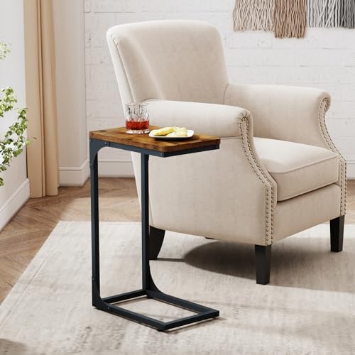 QEEIG Narrow C Shaped Side Table Set of 2 Living Room Sets Slim Couch Tray Tables Skinny Thin Small Farmhouse 9.5 inch Width, Rustic Brown (017-24BN) - Image 2