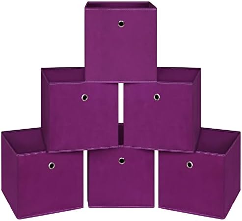 Foldable Storage Cubes Bins ,11 Inch Cloth Storage Cube Fabric Storage Box Cubes Organizer Baskets with Handles for Home Organizer Set of 6 (Purple) by NieEnjoy