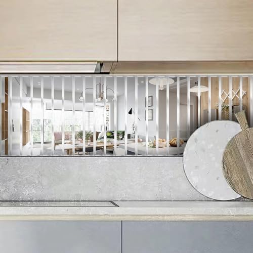 12 Pcs Peel and Stick Beveled Mirror Glass Tile.12x1.2 Inch Mirror Backsplash Tiles. Cute Mirror Strip Tile for Kitchen, Bathroom Wall. 12 Pcs - Image 4