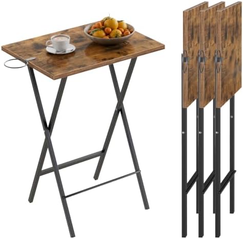 VECELO Folding TV Tray for Eating Set of 4, Portable Dinner/Snack Table with Cup Holder for Couch, Living Room and Small Space, Antique Brown by VECELO