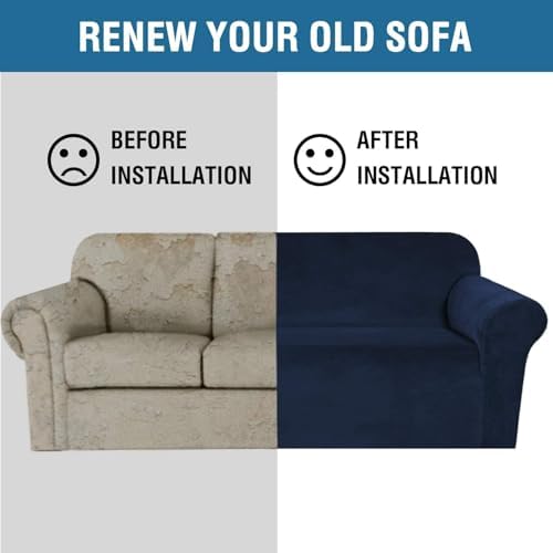 H.VERSAILTEX Stretch Velvet Sofa Covers for 3 Cushion Couch Covers Furniture Protector Soft with Non Slip Elastic Bottom, Crafted from Thick Comfy Rich Velour (Large Sofa 90"-97", Navy) - Image 5