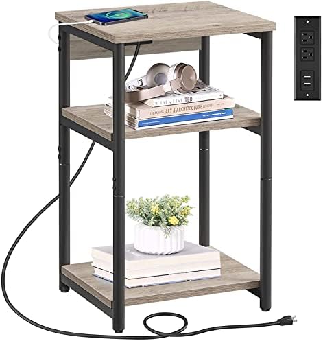 TUTOTAK End Table with Charging Station, Nightstand, 3-Tier Couch Side Table with USB Ports and Outlets, Bedside Table for Small Space, Living Room TB01BG026 - Image 3