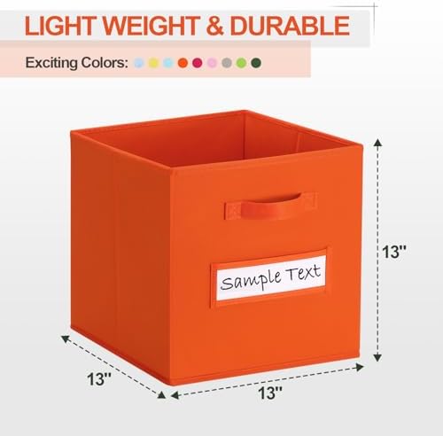 Fabric storage cubes (8 Pack) 13 Inch Cube Storage Bin, cube organizer bins with 8 Labels Window Cards & a Pen, Foldable cube organizer bins and Storage Box, Orange - Image 2