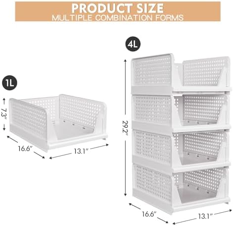 caktraie 4 Pack Stackable Closet Storage Basket - Stackable Storage Bins - Image 3