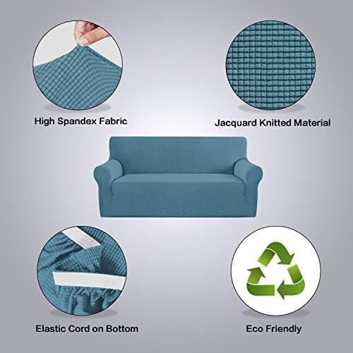 H.VERSAILTEX Stretch Sofa Covers Washable 3 Seat Couch Covers Sofa Slipcovers for Living Room Feature Thick Checked Jacquard Fabric with Elastic Bottom, Sofa Large - Storm Blue - Image 4