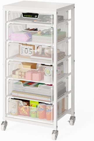 Sbanmao 6 Drawers Rolling Utility Cart, Rolling Storage Cart with Wooden Tabletop, Storage Drawer Cart on Lockable Wheels, Craft Cart for Bedroom, Classroom, Office, White by shengbaomaoyi