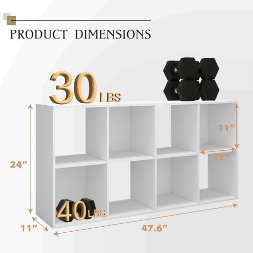 WannabeMyself【Sturdy Build&Easy Assembly】 8 Cube Storage Organizer with Anti-Tipping Kits,Reversible Open Back Book Shelf, Bookcase for Living Room,Bedroom,Entrance Hall,Office,24.1×11.4×47.7,White - Image 2
