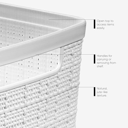Curver Set of 8 Slim 6.8L Jute Decorative Plastic Organization and Storage Baskets - Perfect Bins for Home Office, Closet Shelves, Kitchen Pantry and All Bedroom Essentials, White - Image 4