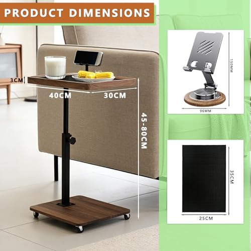 Sofa Table with 360° Phone Holder, Rolling C-Shape End Table - Image 2