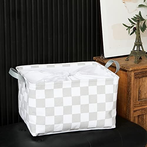 Hinwo 33L Large Canvas Storage Baskets with Lid and Handles - Image 3