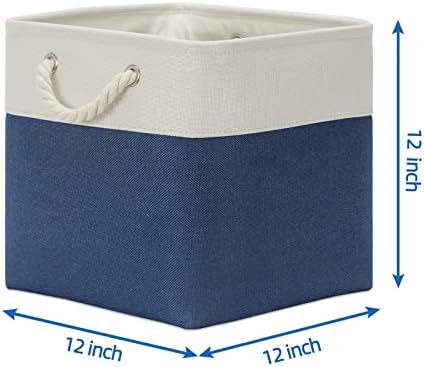 Temary Fabric Storage Cubes for Organizing 4Pack Blue Fabric Storage Basket 12 Inch Cube Storage Bins with Handles for Organizing Toys, Shelf Baskets for Home Office Closet (White&Blue) - Image 2