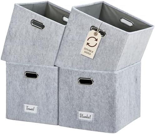 DECOMOMO Felt Storage Bins, 13 inch Cube Storage Bin with Labels by DECOMOMO