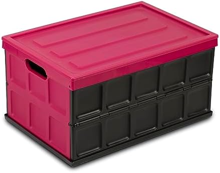 Glad Collapsible Storage Bin with Lid - 48L Foldable Plastic Box for Garage, Car Trunk, and Organization - Stackable Lidded Container with Handles, Purple by GladTrashFoodStorage