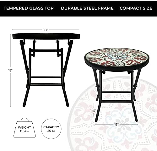 Backyard Expressions Folding Glass Patio Side Table-Mosaic Pattern-18 Inch - Image 3