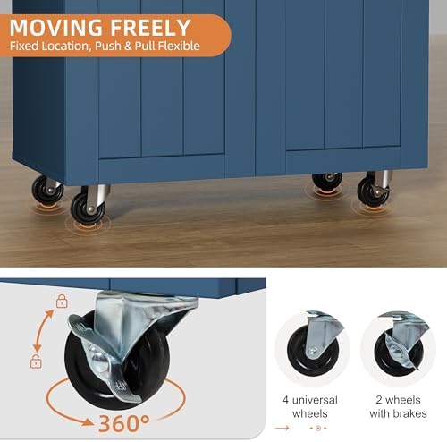 Shintenchi Kitchen Island cart with Storage, Portable Bar Cabinet on Wheels, Rolling Microwave Cart Side Table with Workstation for Kitchen, Dinning Room, Blue - Image 5