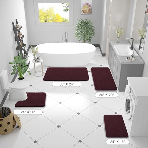 OLANLY Bathroom Runner Rugs 44x24, Soft Absorbent Chenille Bath Rugs, Rubber Backing Quick Dry, Machine Washable Long Bath Mats for Bathroom Floor, Tub and Shower, Home Decor Accessories, Black Cherry - Image 2